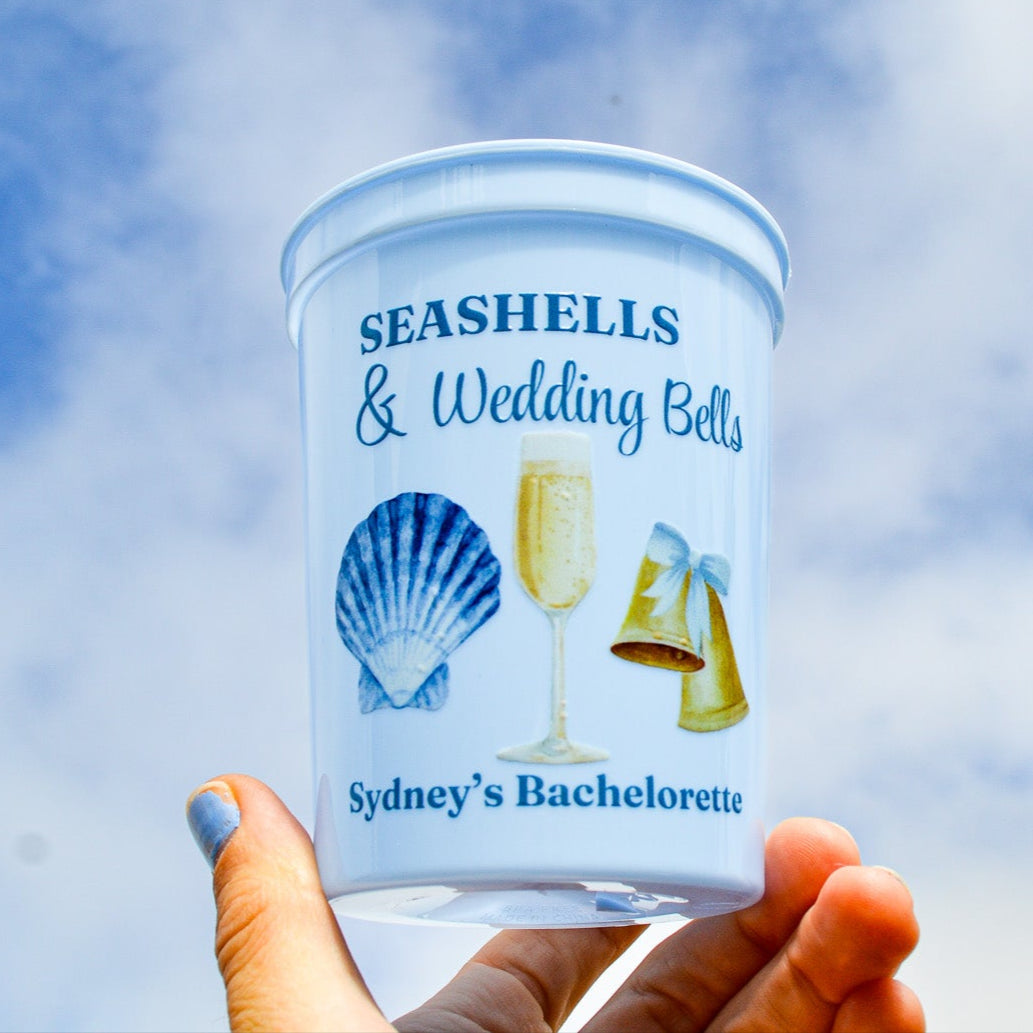 Seashells & Wedding Bells Bachelorette Party Cups: Last Toast on the Coast