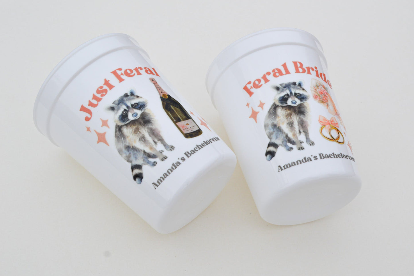 Feral Bride Bachelorette Party Cups: Raccoon Bridal Theme, Wild Bach Decor