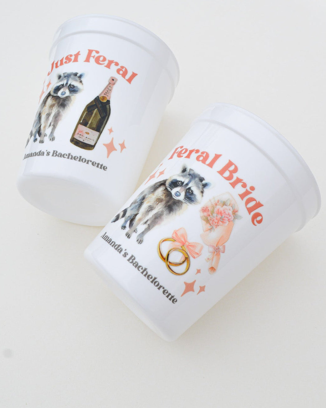 Feral Bride Bachelorette Party Cups: Raccoon Bridal Theme, Wild Bach Decor