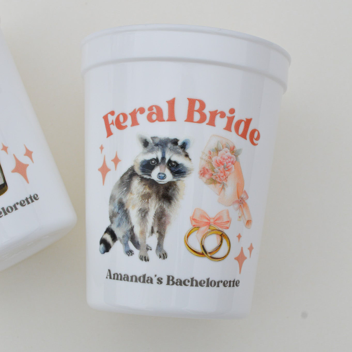 Feral Bride Bachelorette Party Cups: Raccoon Bridal Theme, Wild Bach Decor