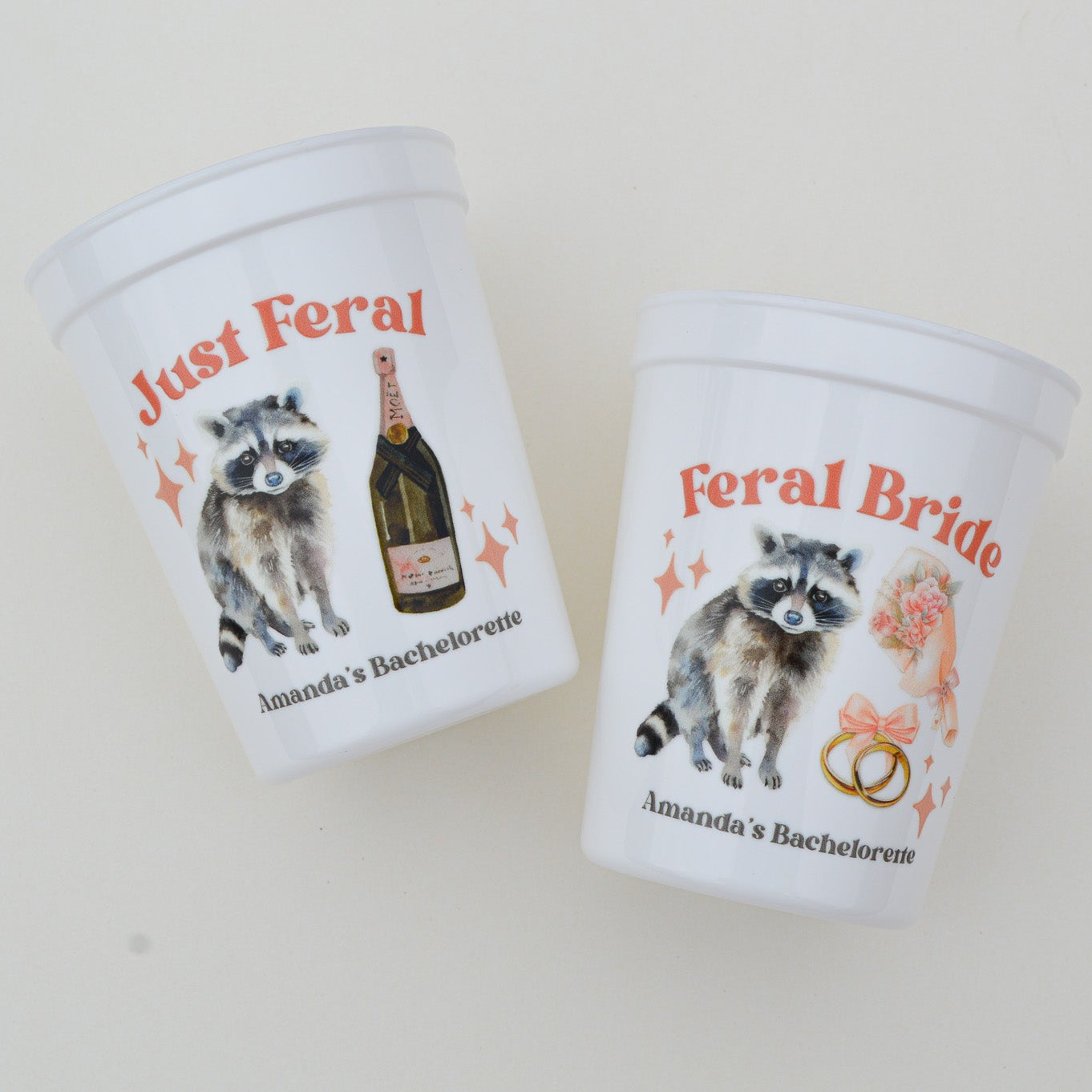 Feral Bride Bachelorette Party Cups: Raccoon Bridal Theme, Wild Bach Decor