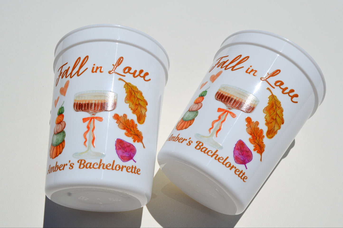 Custom Fall in Love Bachelorette Party Cups: Pumpkin Bride, Autumn Decor
