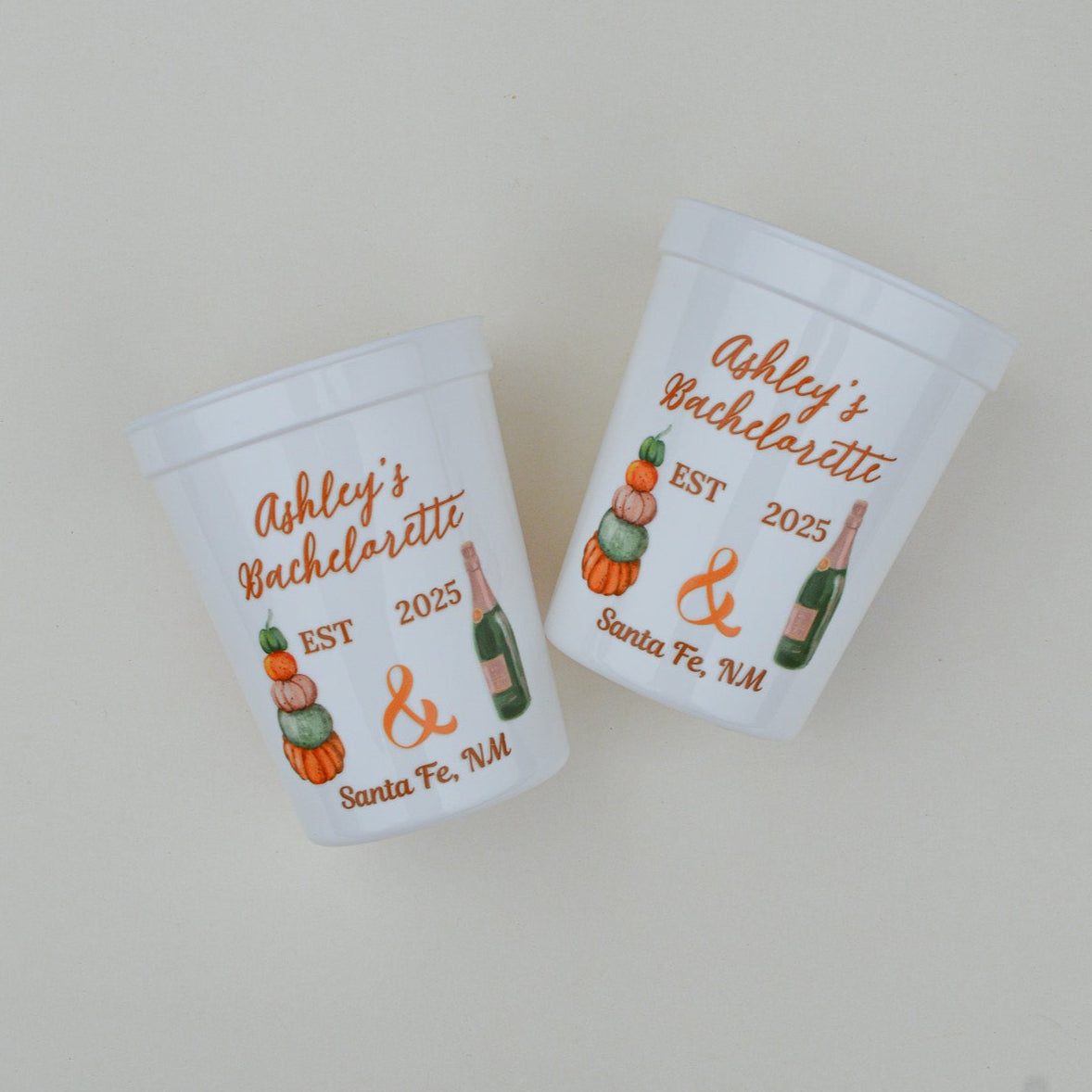 Custom Pumpkins and Prosecco Bachelorette Party Cups: Pumpkin Bride, Autumn Decor