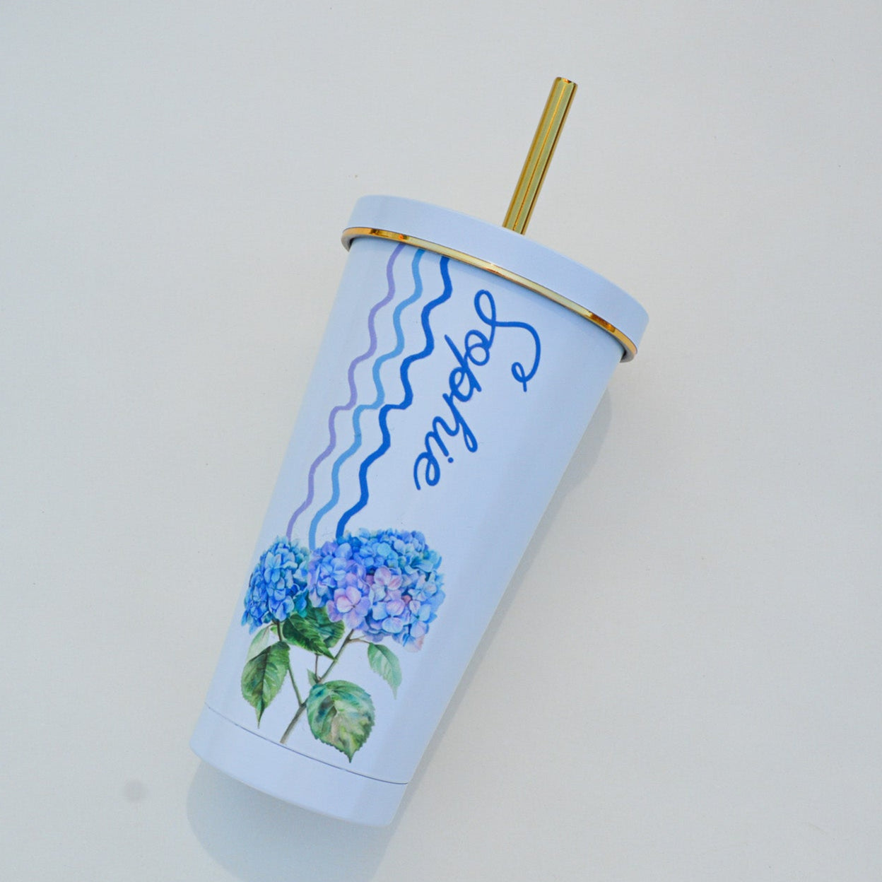 Custom Floral Name Tumbler: 16 oz Personalized Stainless Steel Cup with Straw