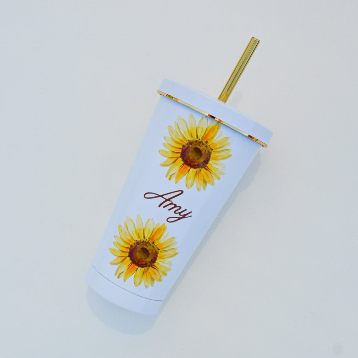 Custom Floral Name Tumbler: 16 oz Personalized Stainless Steel Cup with Straw