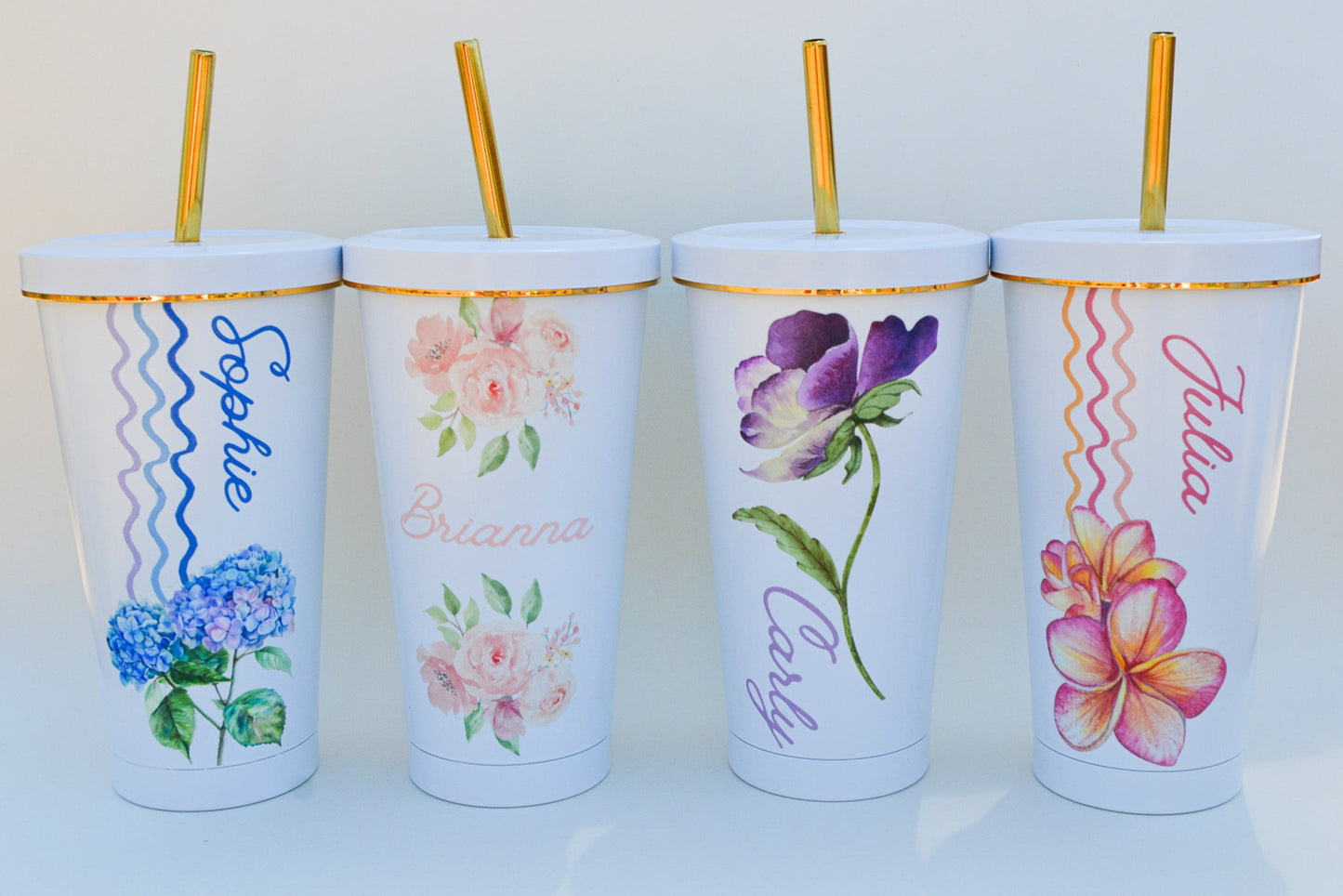 Custom Floral Name Tumbler: 16 oz Personalized Stainless Steel Cup with Straw