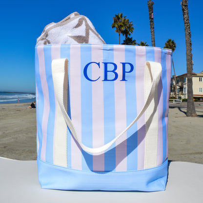 Personalized Monogram Large Striped Tote Bag, Custom Name or Initials, Bridesmaid Gift, Bachelorette Favor, Beach Bag, Sturdy Vacation Bag