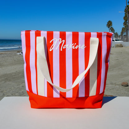 Personalized Monogram Large Striped Tote Bag, Custom Name or Initials, Bridesmaid Gift, Bachelorette Favor, Beach Bag, Sturdy Vacation Bag