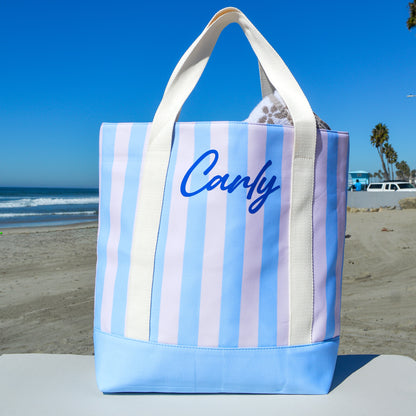 Personalized Monogram Large Striped Tote Bag, Custom Name or Initials, Bridesmaid Gift, Bachelorette Favor, Beach Bag, Sturdy Vacation Bag