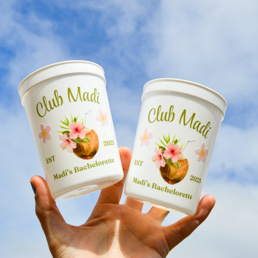 Tropical Bachelorette Party Cups: Bach Club Décor
