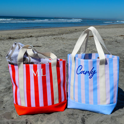 Personalized Monogram Large Striped Tote Bag, Custom Name or Initials, Bridesmaid Gift, Bachelorette Favor, Beach Bag, Sturdy Vacation Bag