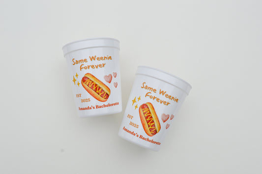 Same Weenie Forever Bachelorette Party Cups: Tinis and Weenies Theme