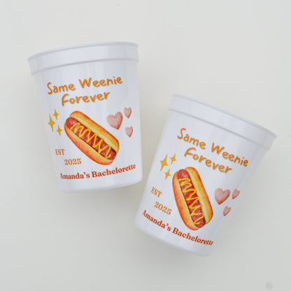Same Weenie Forever Bachelorette Party Cups: Tinis and Weenies Theme