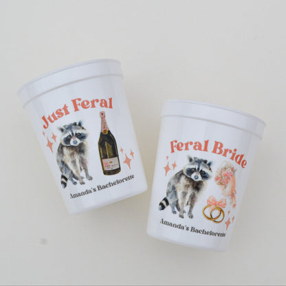 Feral Bride Bachelorette Party Cups: Raccoon Bridal Theme, Wild Bach Decor