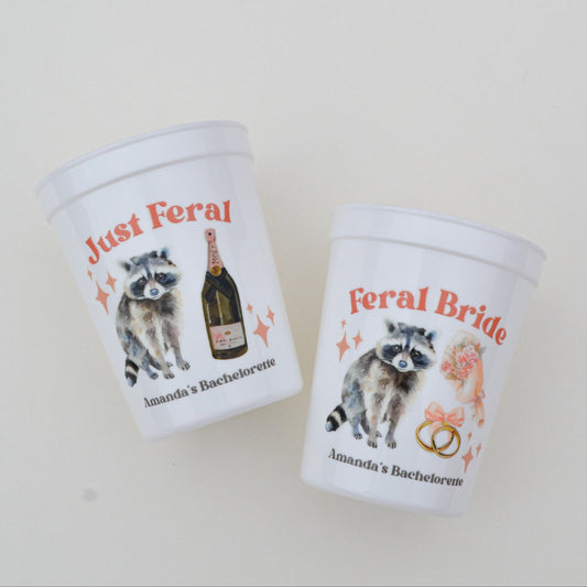 Feral Bride Bachelorette Party Cups: Raccoon Bridal Theme, Wild Bach Decor