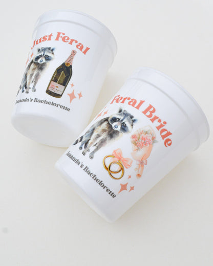 Feral Bride Bachelorette Party Cups: Raccoon Bridal Theme, Wild Bach Decor