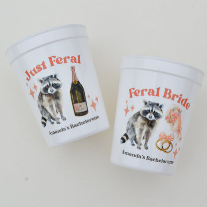 Feral Bride Bachelorette Party Cups: Raccoon Bridal Theme, Wild Bach Decor
