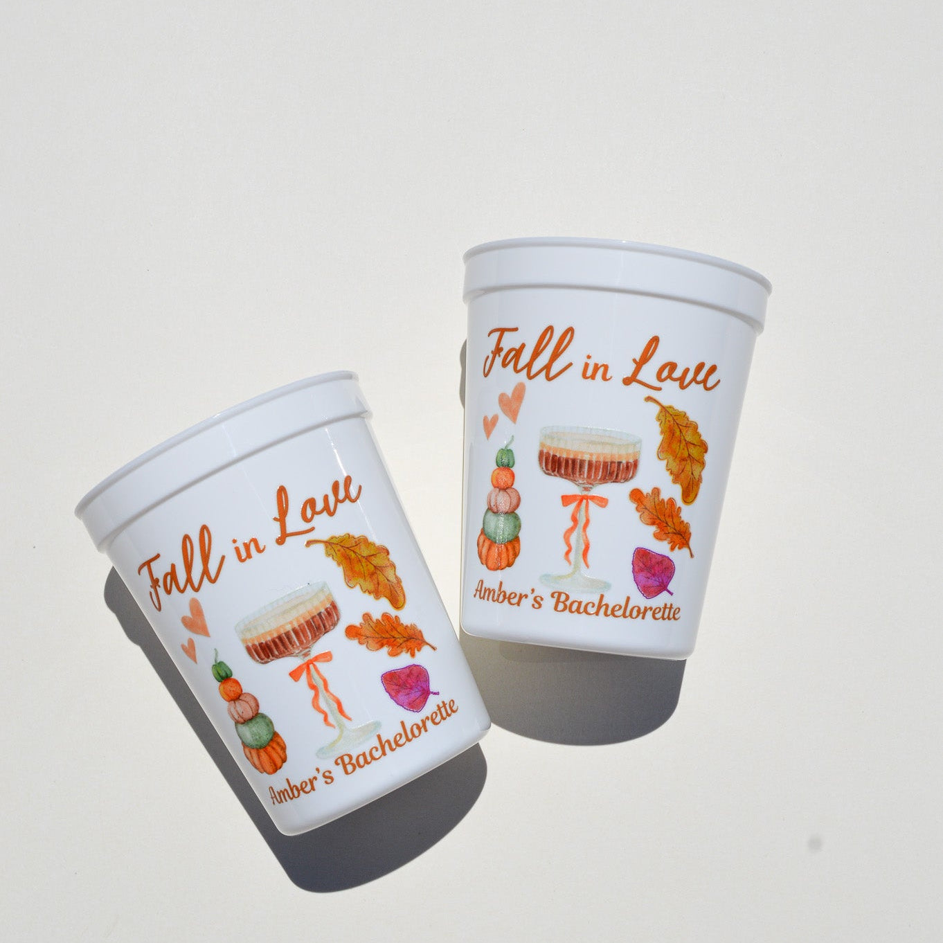 Custom Fall in Love Bachelorette Party Cups: Pumpkin Bride, Autumn Decor