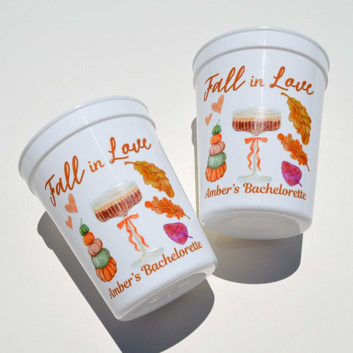 Custom Fall in Love Bachelorette Party Cups: Pumpkin Bride, Autumn Decor