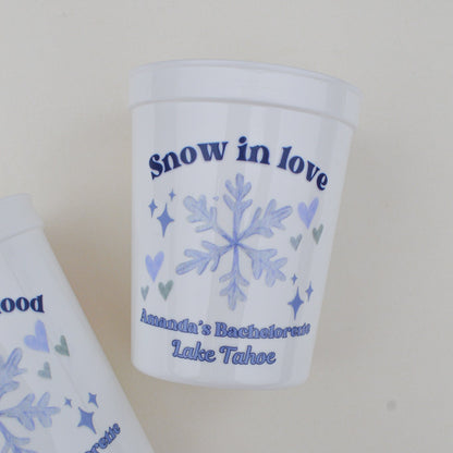 Snow in Love Bachelorette Party Cups: Winter Bach Decor