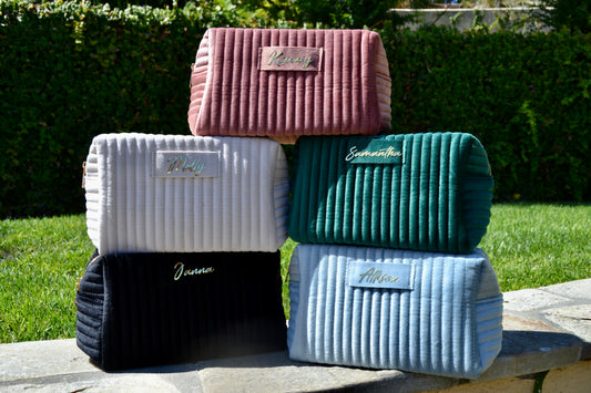 Velvet Quilted Bridesmaid Makeup Bag