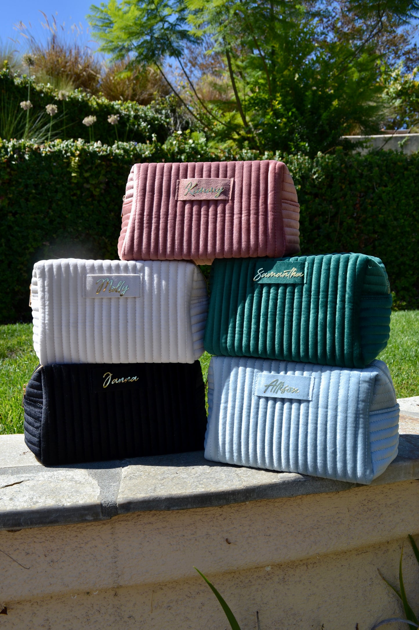 Velvet Quilted Bridesmaid Makeup Bag