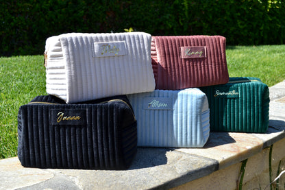 Velvet Quilted Bridesmaid Makeup Bag