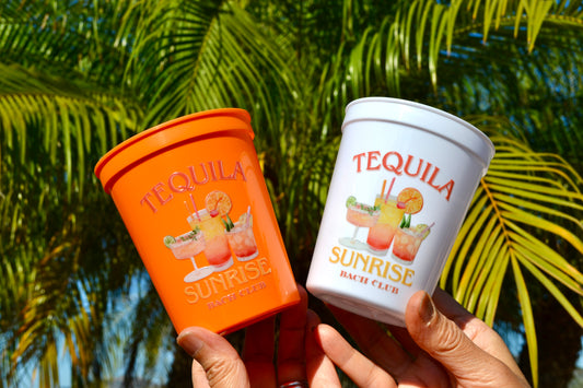 Tequila Sunrise Bachelorette Party Cups: Orange Bach Club Cocktail Design