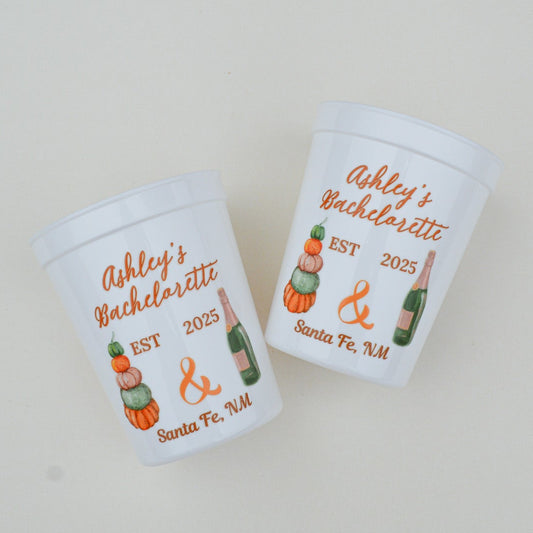 Custom Pumpkins and Prosecco Bachelorette Party Cups: Pumpkin Bride, Autumn Decor