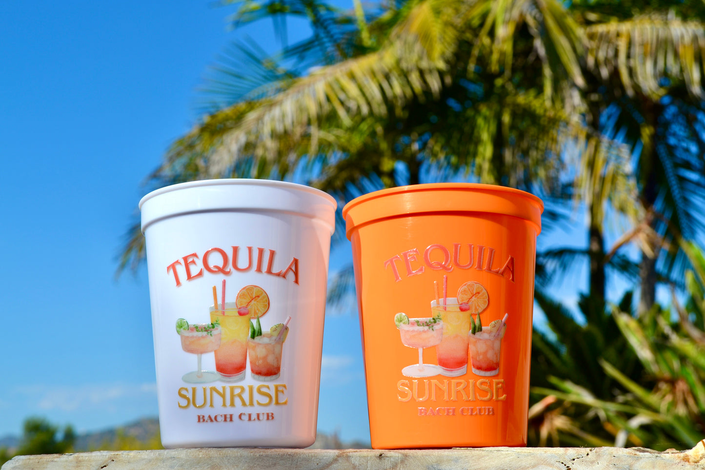 Tequila Sunrise Bachelorette Party Cups: Orange Bach Club Cocktail Design
