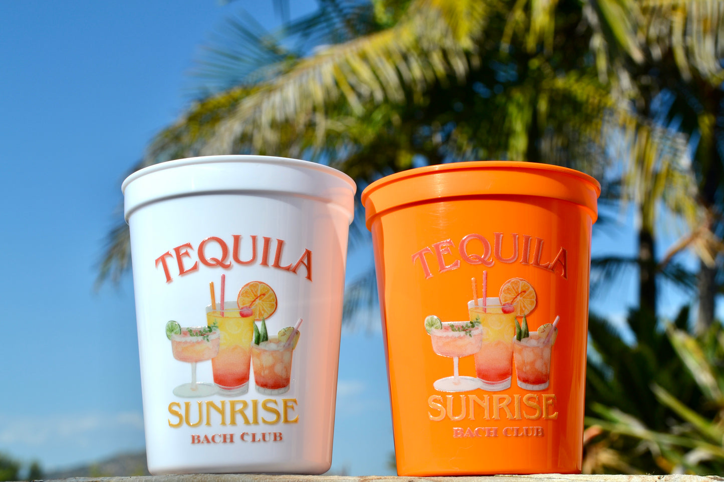 Tequila Sunrise Bachelorette Party Cups: Orange Bach Club Cocktail Design