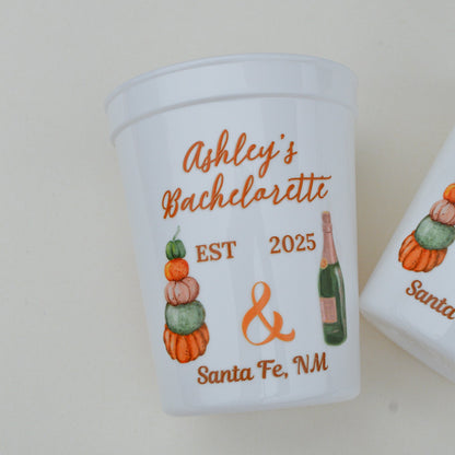 Custom Pumpkins and Prosecco Bachelorette Party Cups: Pumpkin Bride, Autumn Decor