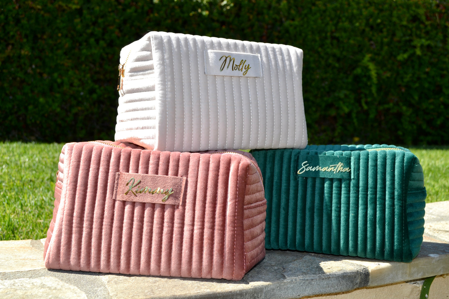 Velvet Quilted Bridesmaid Makeup Bag