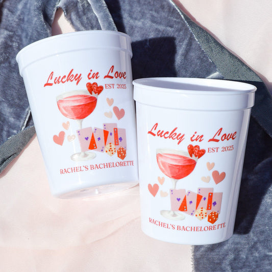 Lucky In Love Bachelorette Party Cups: Vegas Casino Theme