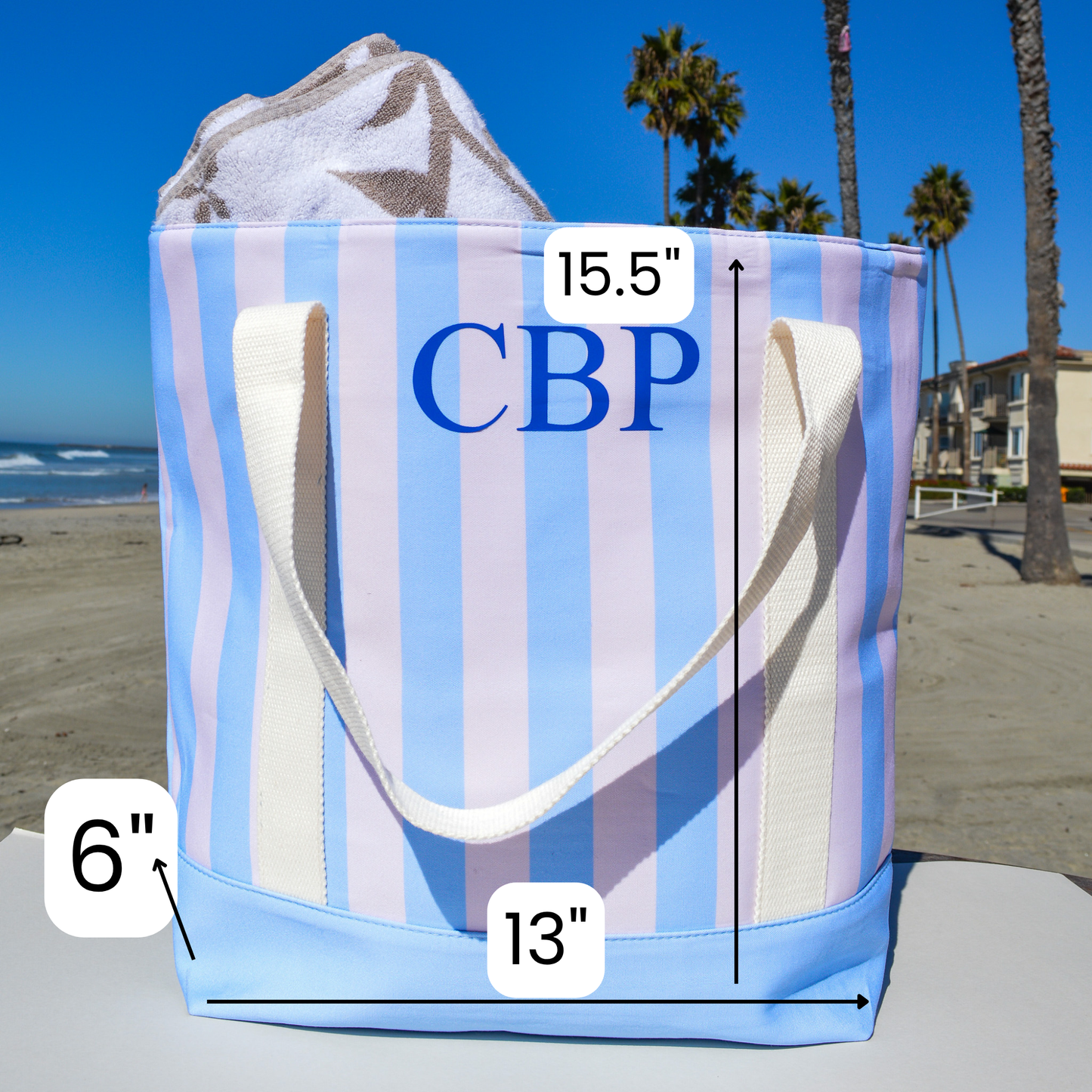 Personalized Monogram Large Striped Tote Bag, Custom Name or Initials, Bridesmaid Gift, Bachelorette Favor, Beach Bag, Sturdy Vacation Bag